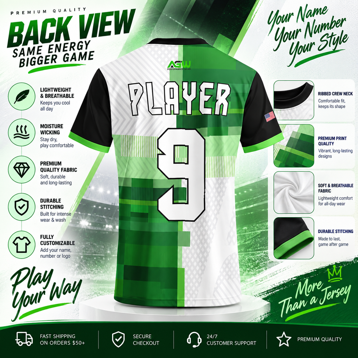 Custom Crewneck Soccer Jersey #6 – Player Name, Number & Logo