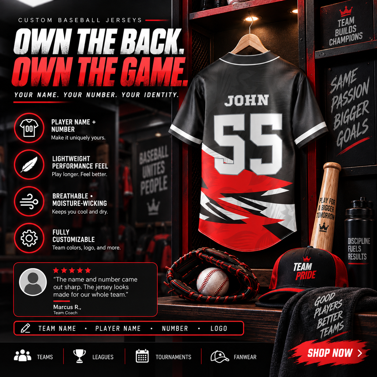 Custom Full Button Baseball Jersey #2 – Player Name, Number & Logo