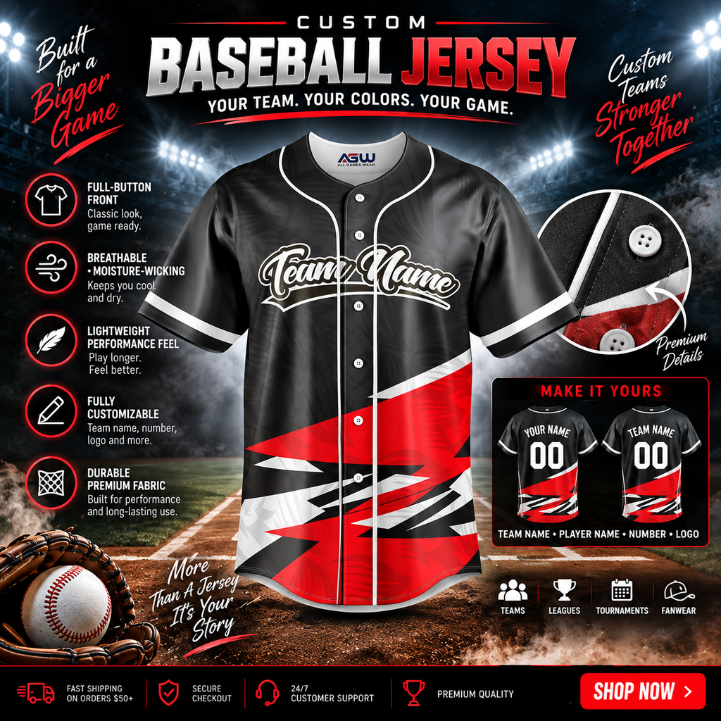 Custom Full Button Baseball Jersey #2 – Player Name, Number & Logo