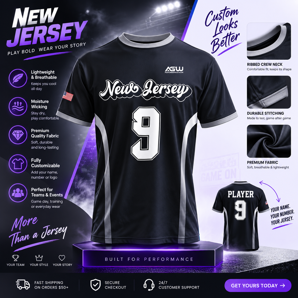 Custom Crewneck Soccer Jersey #4 – Player Name, Number & Logo