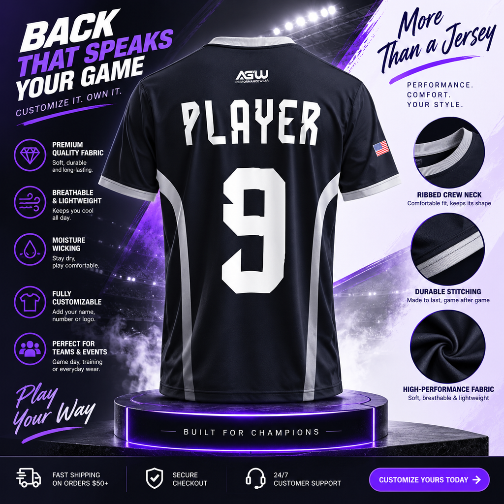 Custom Crewneck Soccer Jersey #4 – Player Name, Number & Logo