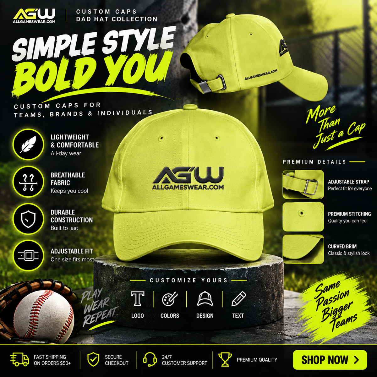Custom Sublimated Team Cap #3 – Player Name, Number & Logo