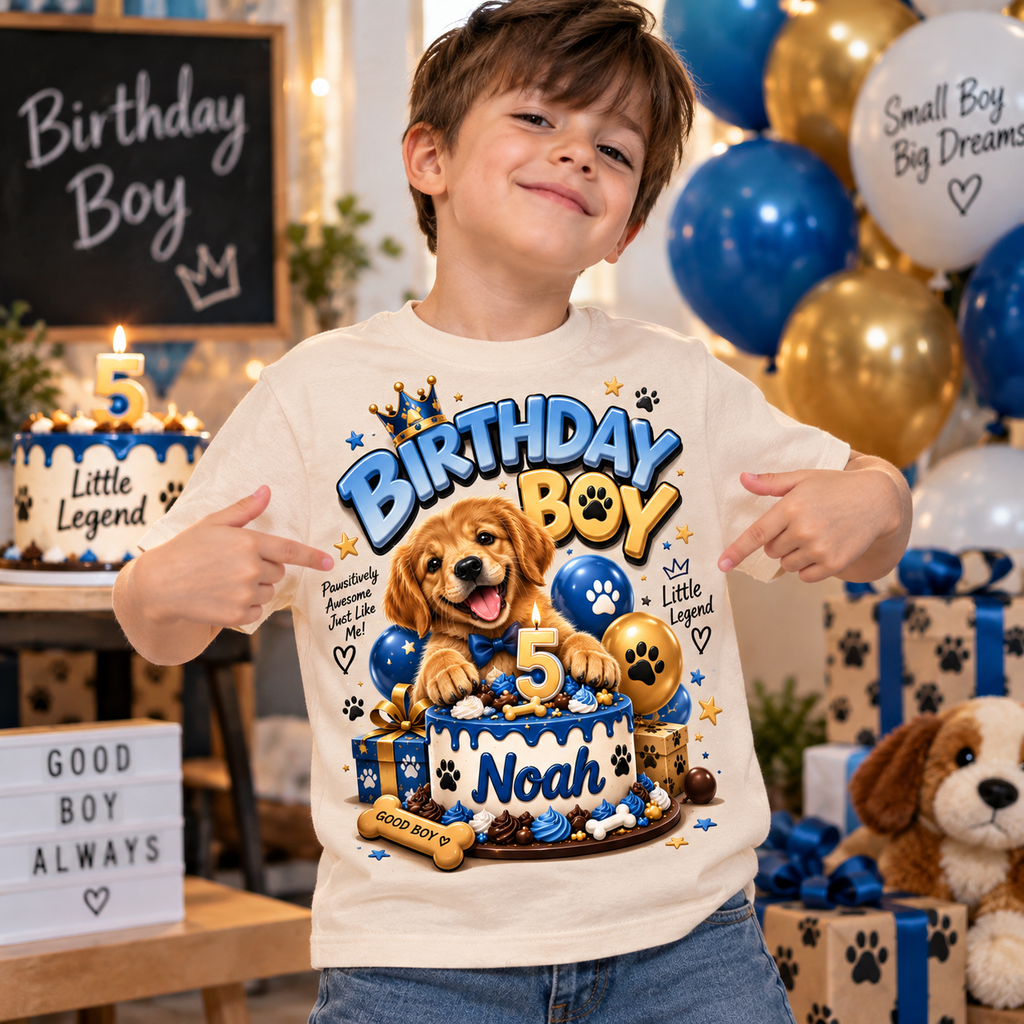 Birthday Boy Shirt – Personalized Kids Birthday Party T-Shirt with Name